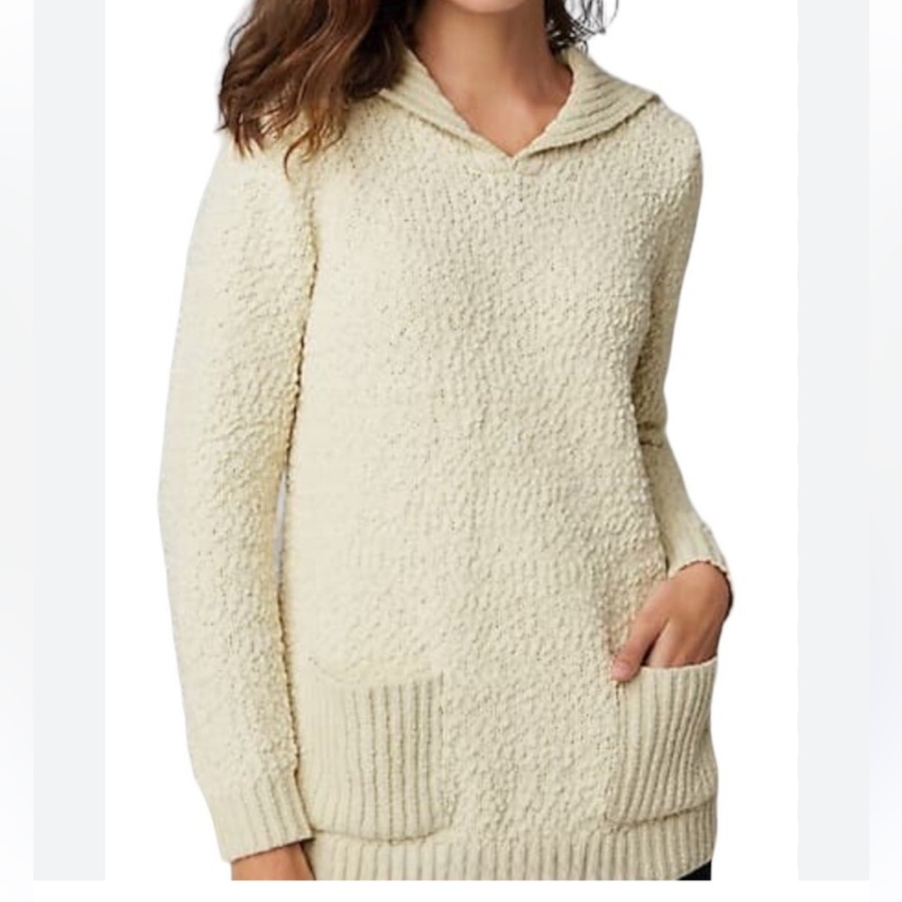 J.Jill Sweater Women Ivory Textured Chunky Knit Shawl Collar Pullover Sweater M